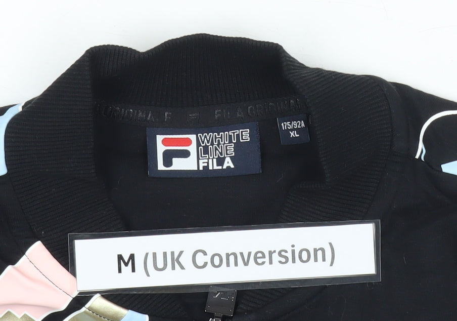 Fila Men’s Black Logo Track Jacket Size M Cotton Blend Full Zip