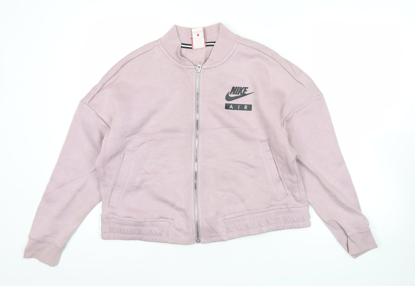 Nike Women Pink Cropped Track Jacket L Relaxed Fit Full Zip Cotton Blend