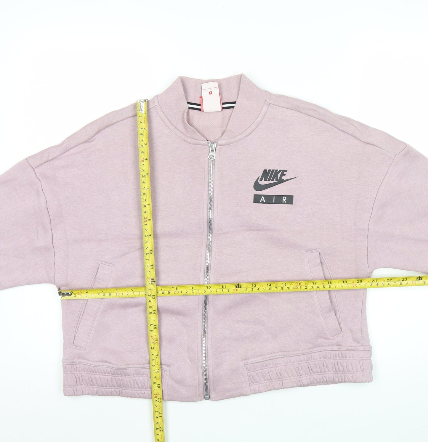 Nike Women Pink Cropped Track Jacket L Relaxed Fit Full Zip Cotton Blend