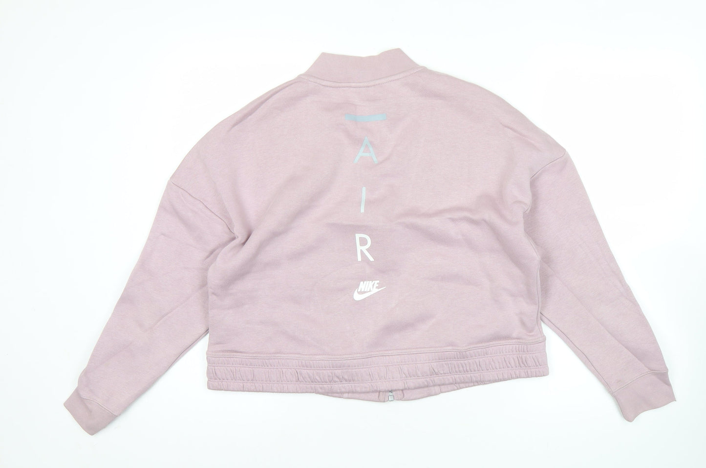 Nike Women Pink Cropped Track Jacket L Relaxed Fit Full Zip Cotton Blend