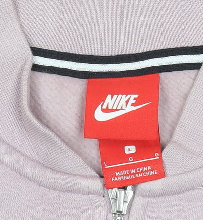 Nike Women Pink Cropped Track Jacket L Relaxed Fit Full Zip Cotton Blend
