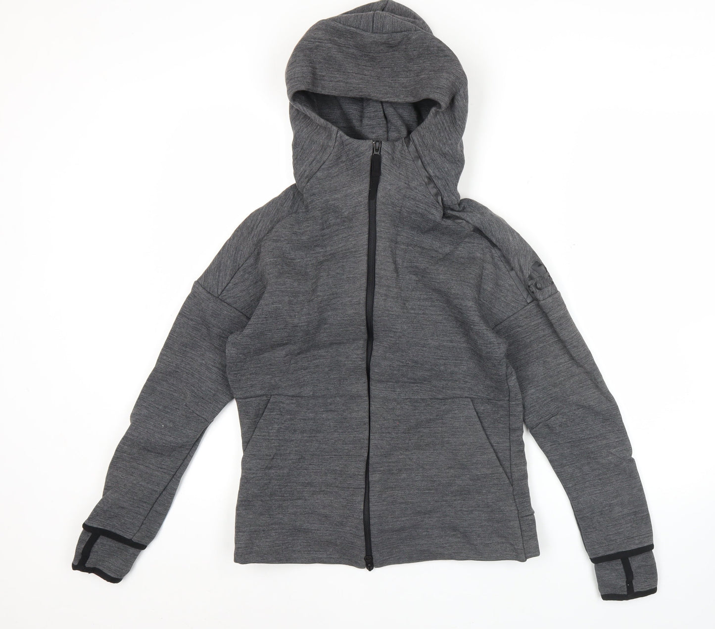 Adidas Womens Grey Hoodie UK 8 Full Zip Long Sleeve Sportswear