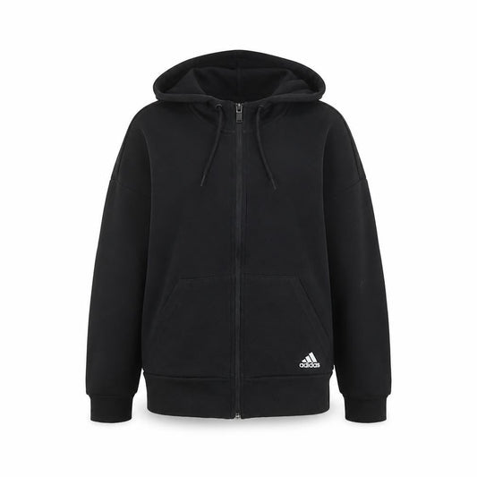 Front view of Adidas women’s black full zip hoodie, size UK 8, activewear gym jacket