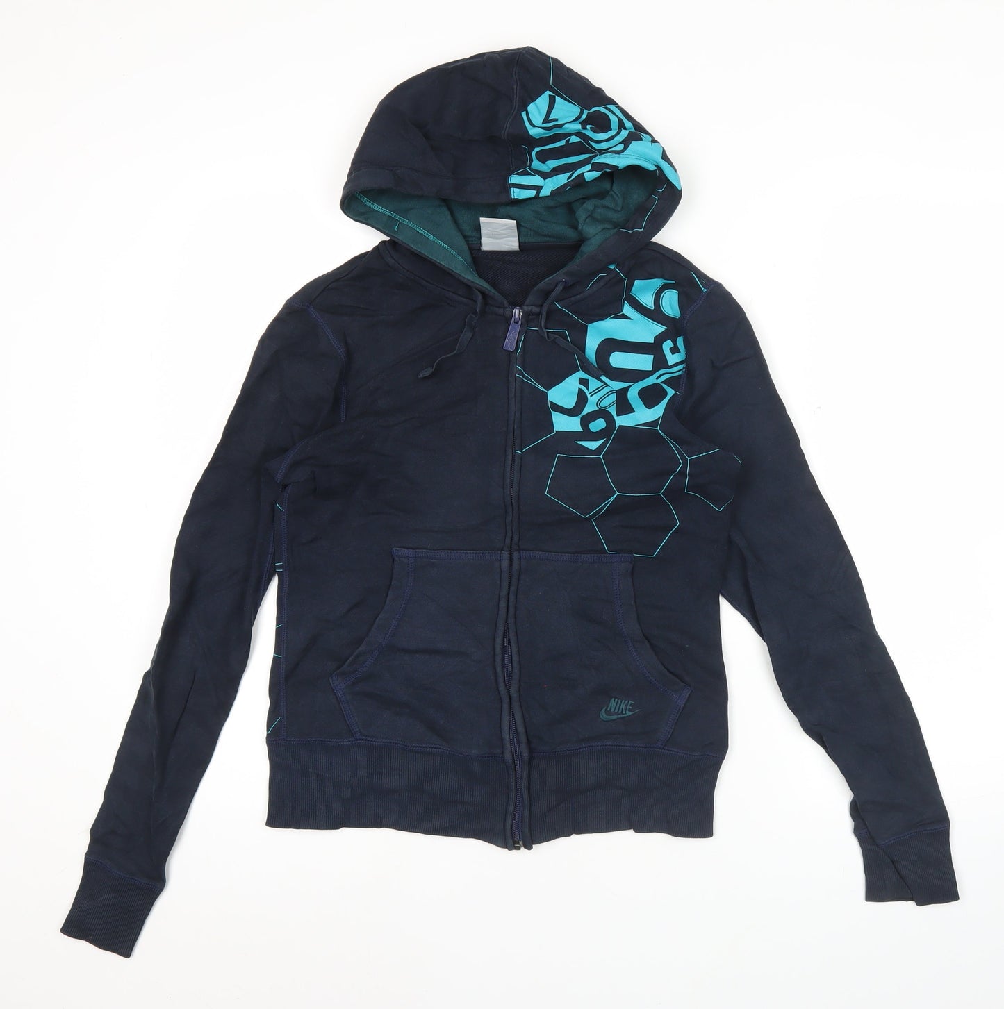 Nike Womens Blue Full Zip Hoodie Sweatshirt M Sports Graphic Long Sleeve