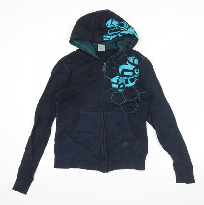 Nike Womens Blue Full Zip Hoodie Sweatshirt M Sports Graphic Long Sleeve