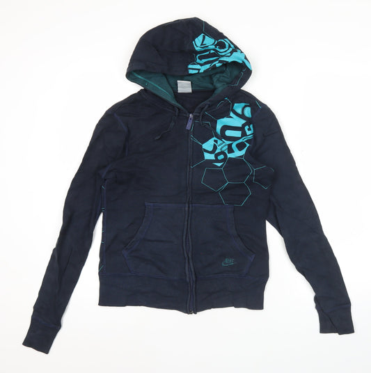 Nike Womens Blue Full Zip Hoodie Sweatshirt M Sports Graphic Long Sleeve