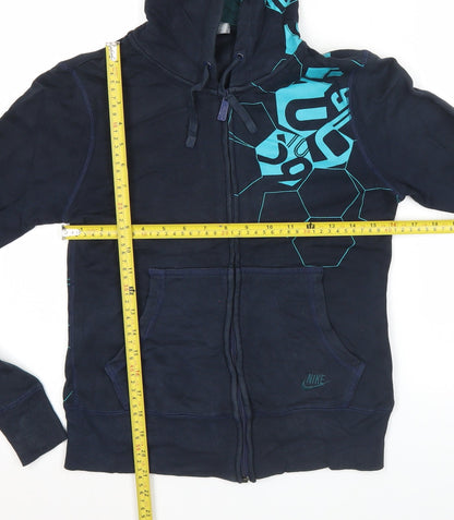 Nike Womens Blue Full Zip Hoodie Sweatshirt M Sports Graphic Long Sleeve