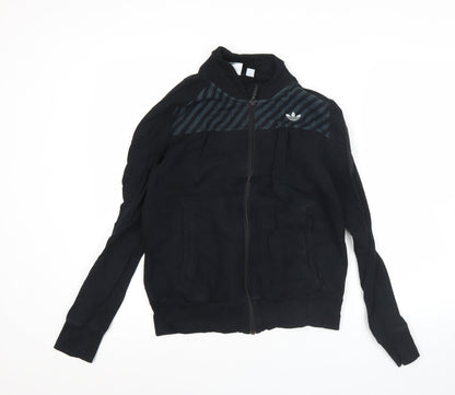 Adidas Womens Black Track Jacket Size 12 Full Zip Cotton Blend