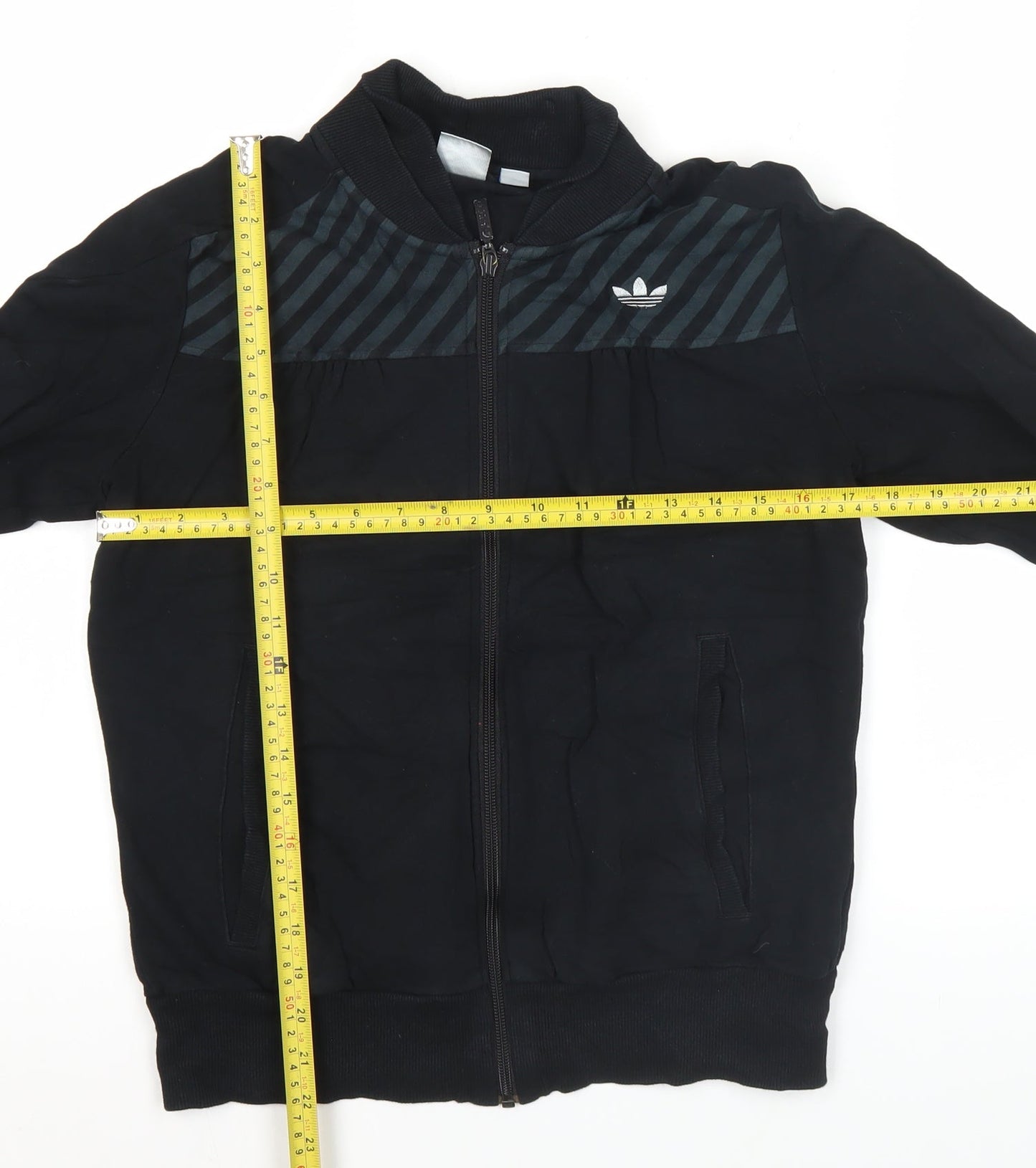 Adidas Womens Black Track Jacket Size 12 Full Zip Cotton Blend