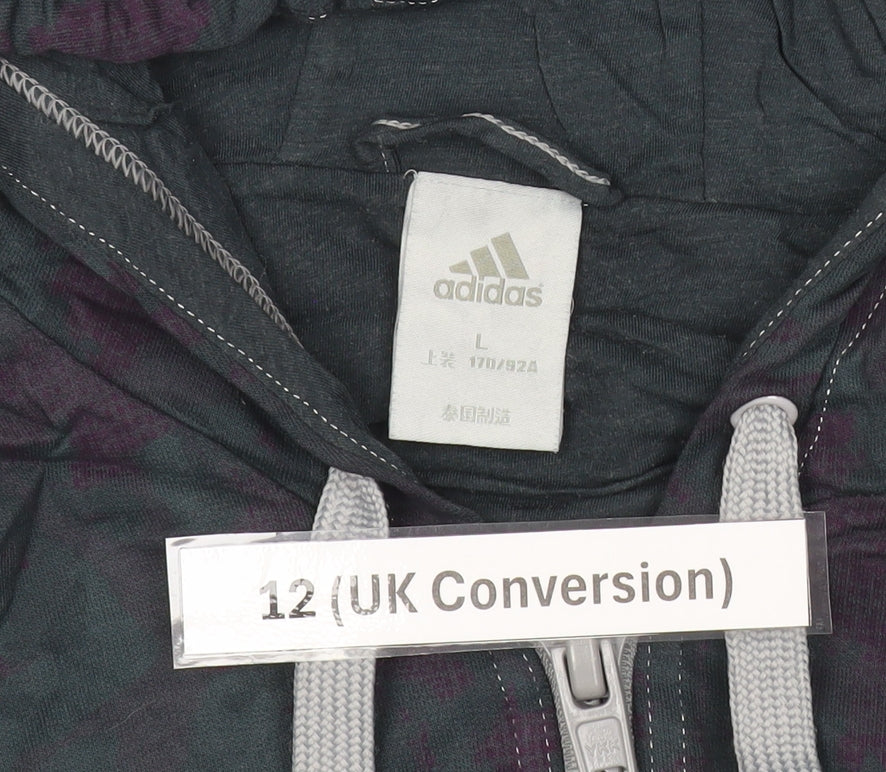 Adidas Womens Black Camouflage Full Zip Hoodie Size 12 UK