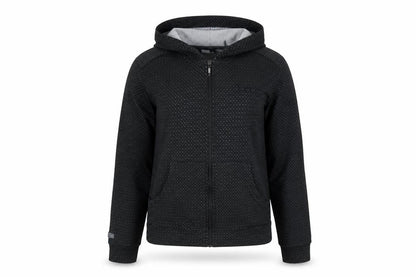 Front view of Adidas women’s black hoodie, size UK 8, full zip sports jacket
