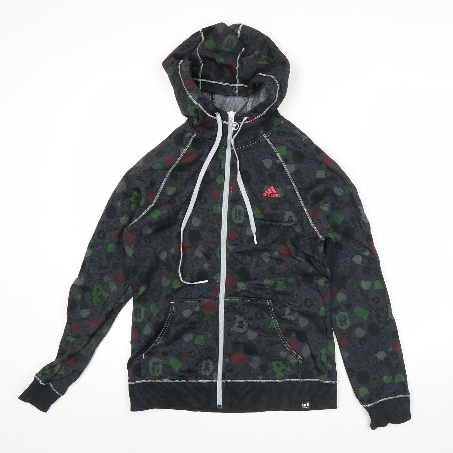 Adidas Womens Black Size 10 Full Zip Hoodie Sweatshirt Sportswear