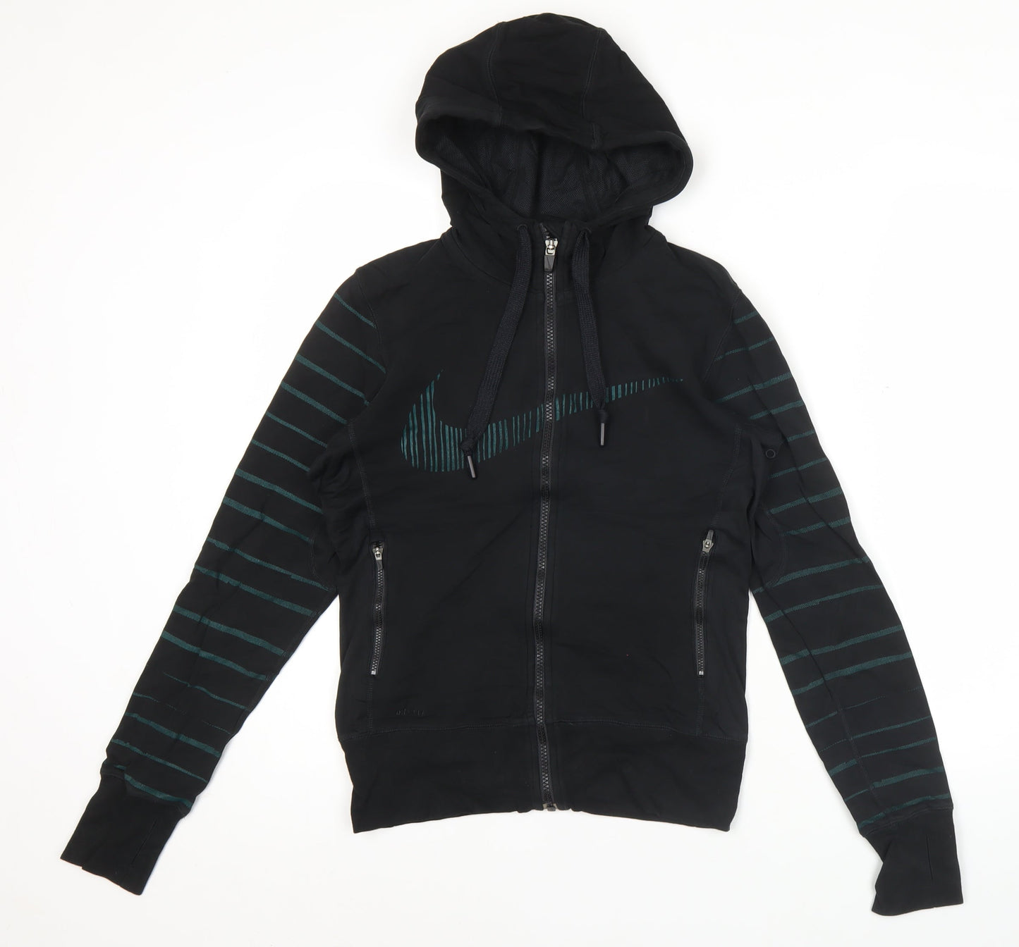 Nike Womens Black Full Zip Hoodie L Slim Fit Sportswear