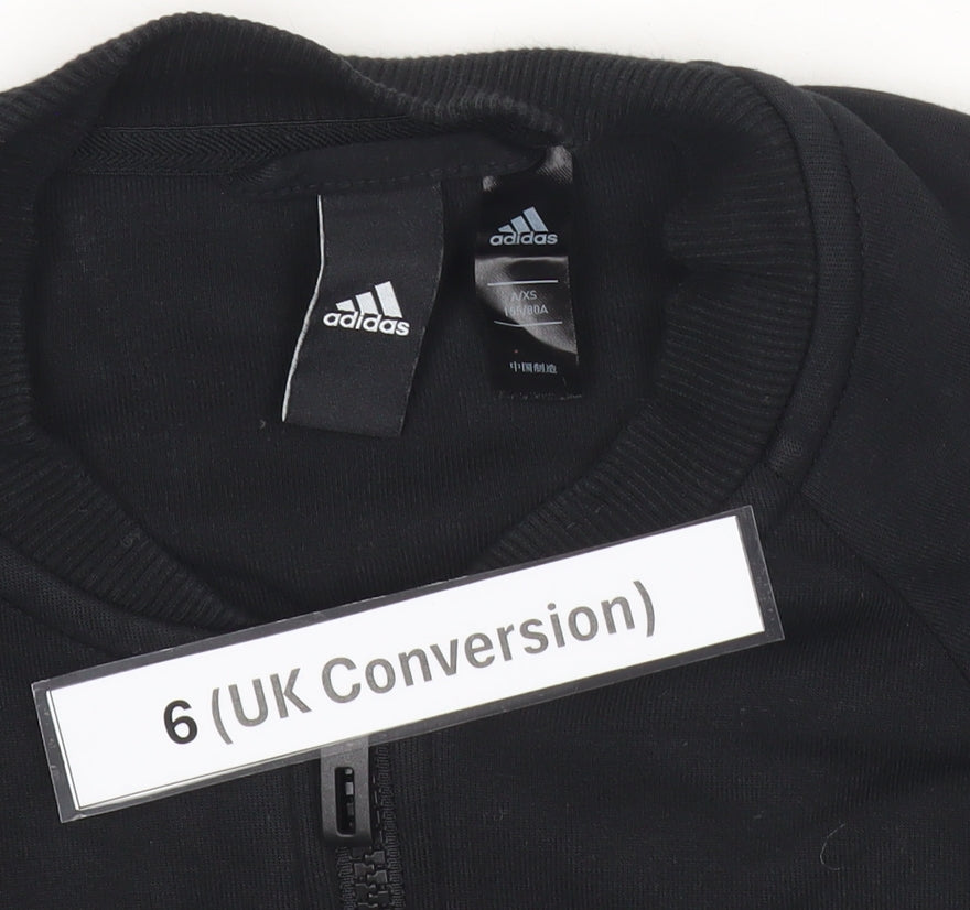 Adidas Womens Black Size 6 Track Jacket Full Zip Reflective Sportswear