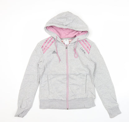Adidas Women’s Grey Full Zip Hoodie Size 8 Regular Fit Sportswear