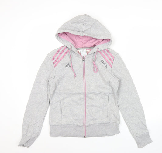 Adidas Women’s Grey Full Zip Hoodie Size 8 Regular Fit Sportswear