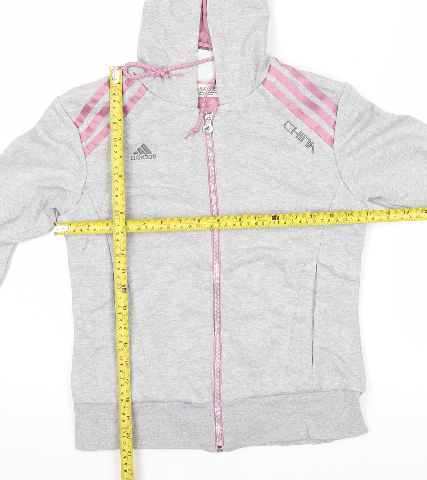 Adidas Women’s Grey Full Zip Hoodie Size 8 Regular Fit Sportswear
