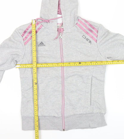 Adidas Women’s Grey Full Zip Hoodie Size 8 Regular Fit Sportswear