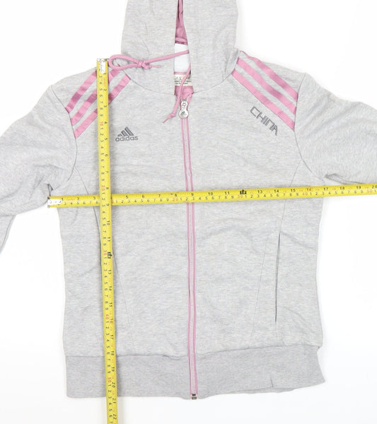 Adidas Women’s Grey Full Zip Hoodie Size 8 Regular Fit Sportswear