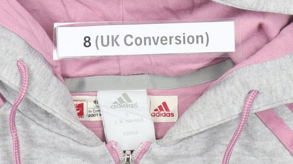 Adidas Women’s Grey Full Zip Hoodie Size 8 Regular Fit Sportswear