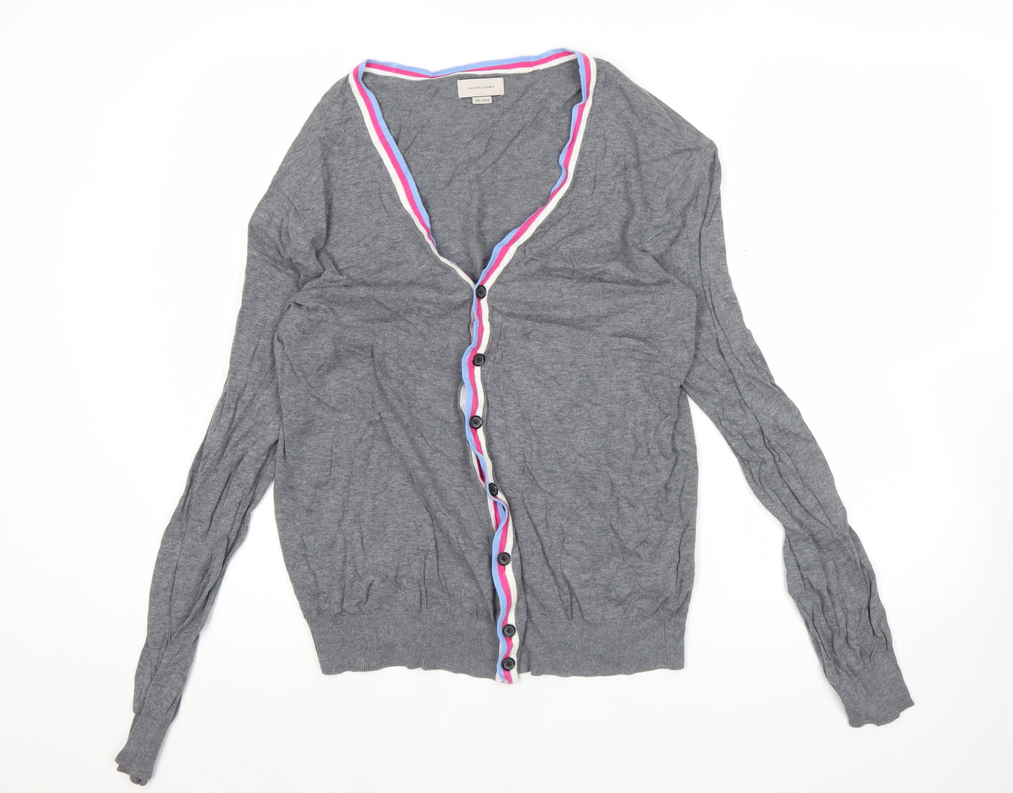 Jack & Jones Men’s Grey Cotton Cardigan L V-Neck Button Knit