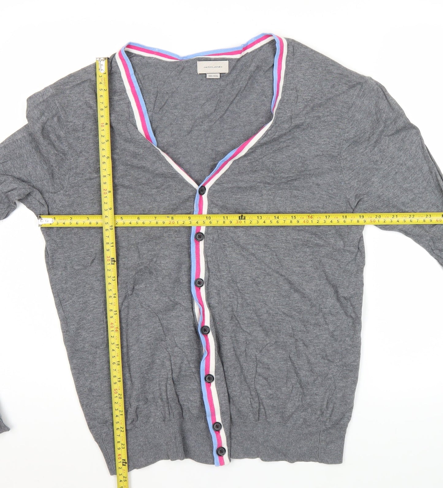 Jack & Jones Men’s Grey Cotton Cardigan L V-Neck Button Knit