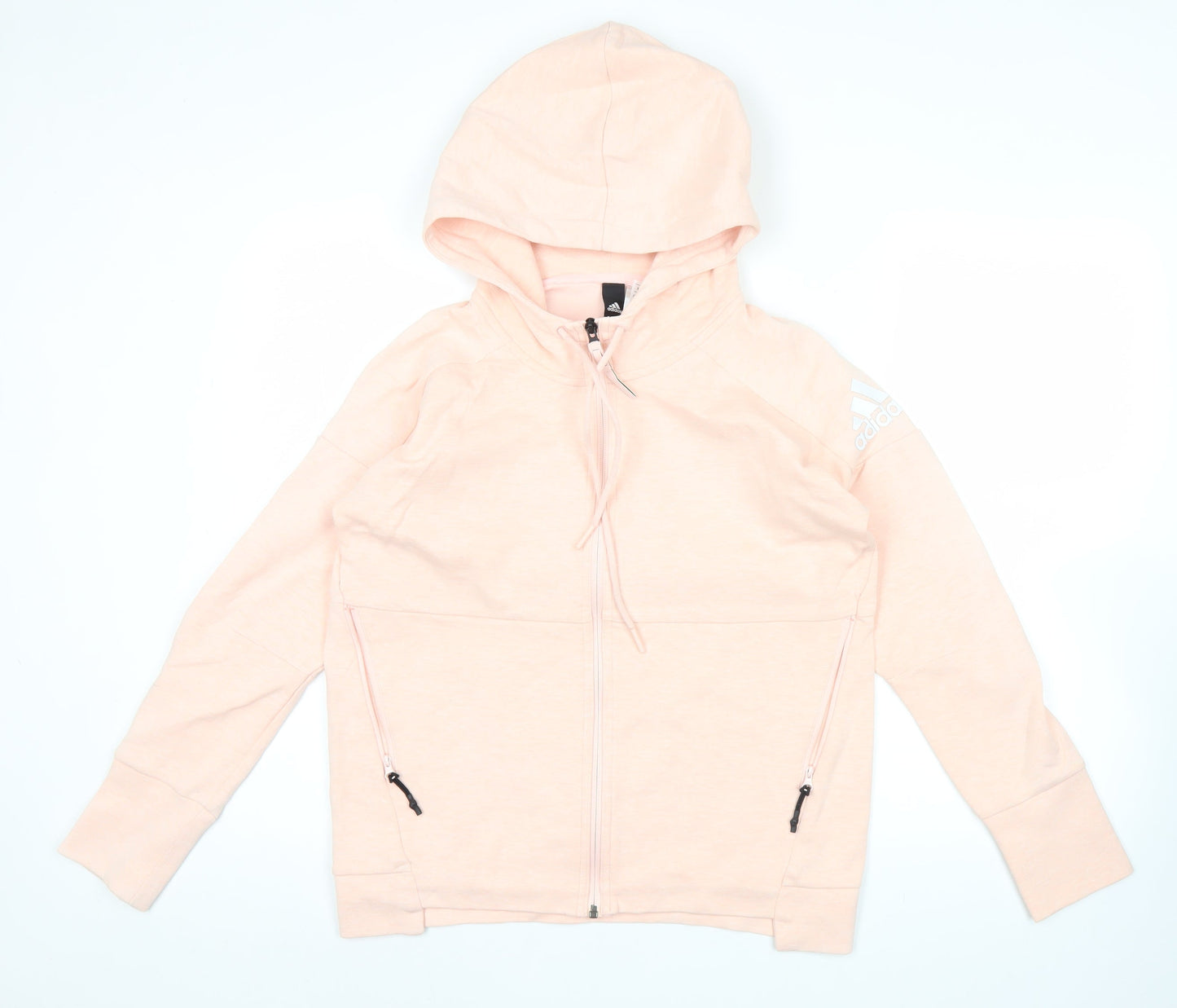 Adidas Womens Pink Hoodie Size 8 Full Zip Cotton Blend Sportswear