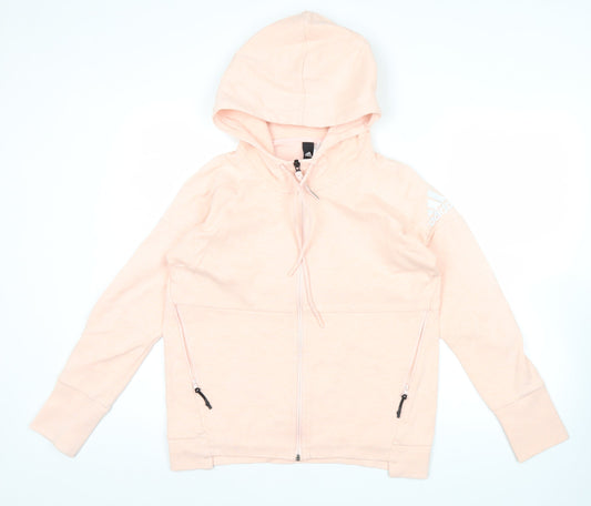 Adidas Womens Pink Hoodie Size 8 Full Zip Cotton Blend Sportswear