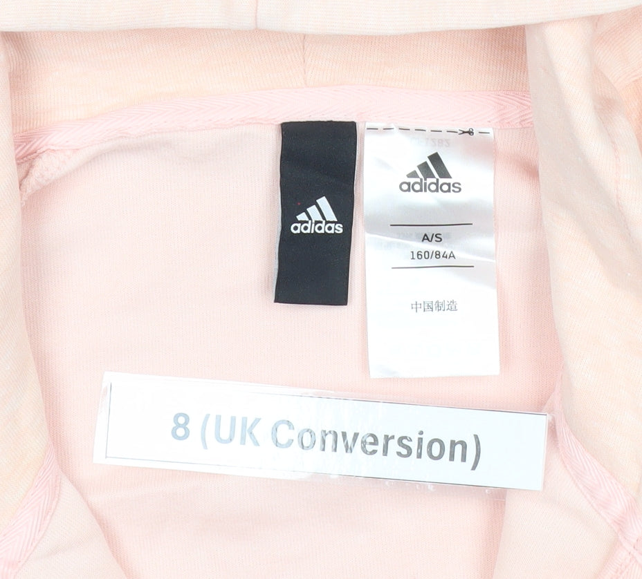 Adidas Womens Pink Hoodie Size 8 Full Zip Cotton Blend Sportswear
