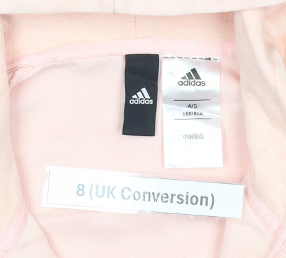 Adidas Womens Pink Hoodie Size 8 Full Zip Cotton Blend Sportswear