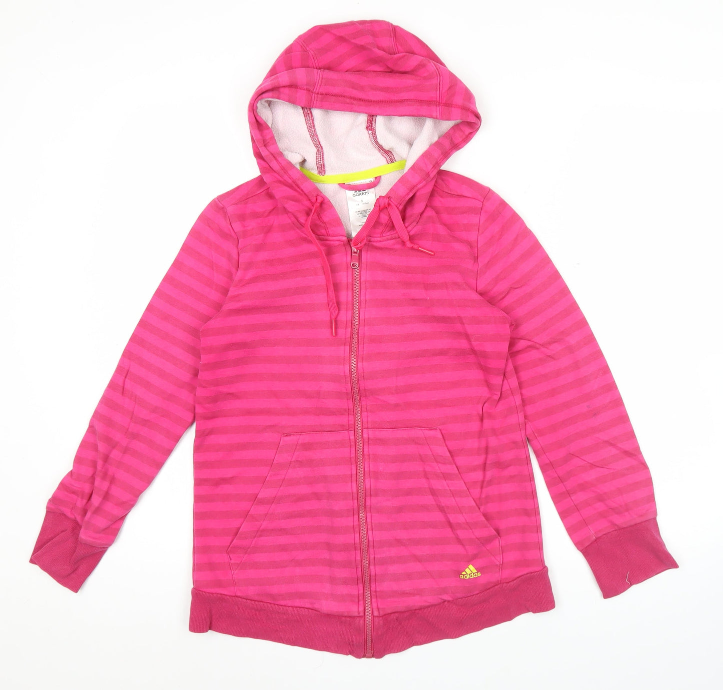 Adidas Womens Pink Striped Full Zip Hoodie Size 8 Activewear