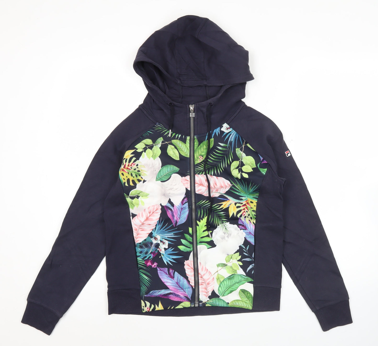 Fila Womens Blue Floral Full Zip Hoodie Size 6 Regular Fit