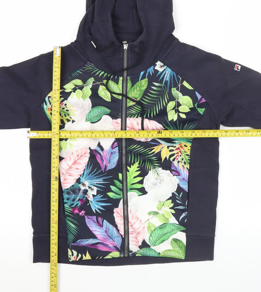 Fila Womens Blue Floral Full Zip Hoodie Size 6 Regular Fit