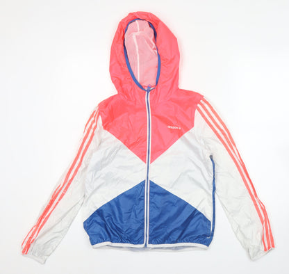Adidas Women’s Pink White Blue Windbreaker Jacket Size 8 Hooded