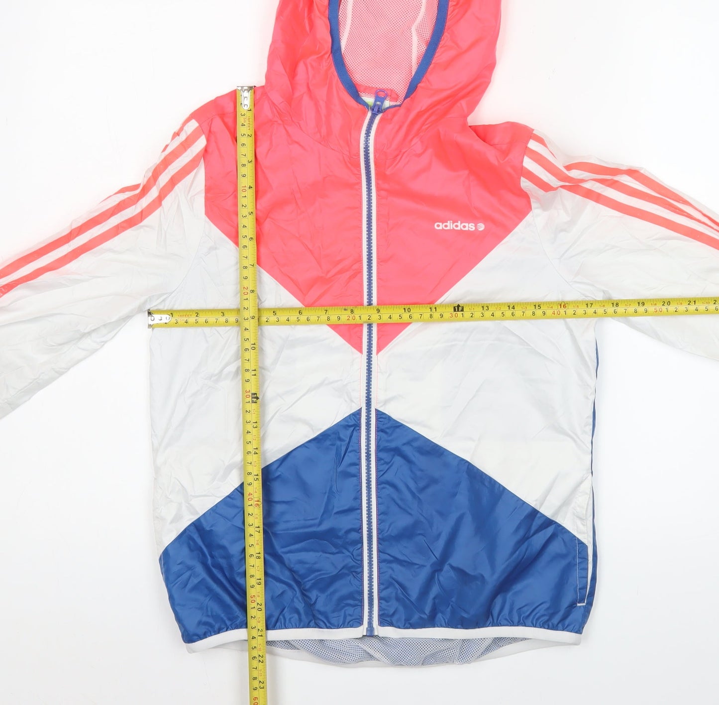 Adidas Women’s Pink White Blue Windbreaker Jacket Size 8 Hooded