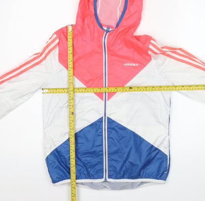 Adidas Women’s Pink White Blue Windbreaker Jacket Size 8 Hooded