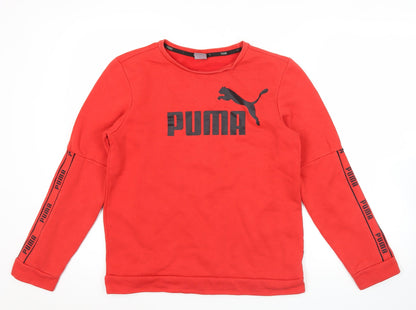 Puma Boys Red Sweatshirt 13-14 Years Crew Neck Pullover Logo Print