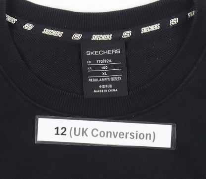 Skechers Womens Black Sweatshirt UK 12 Regular Fit Cotton Blend