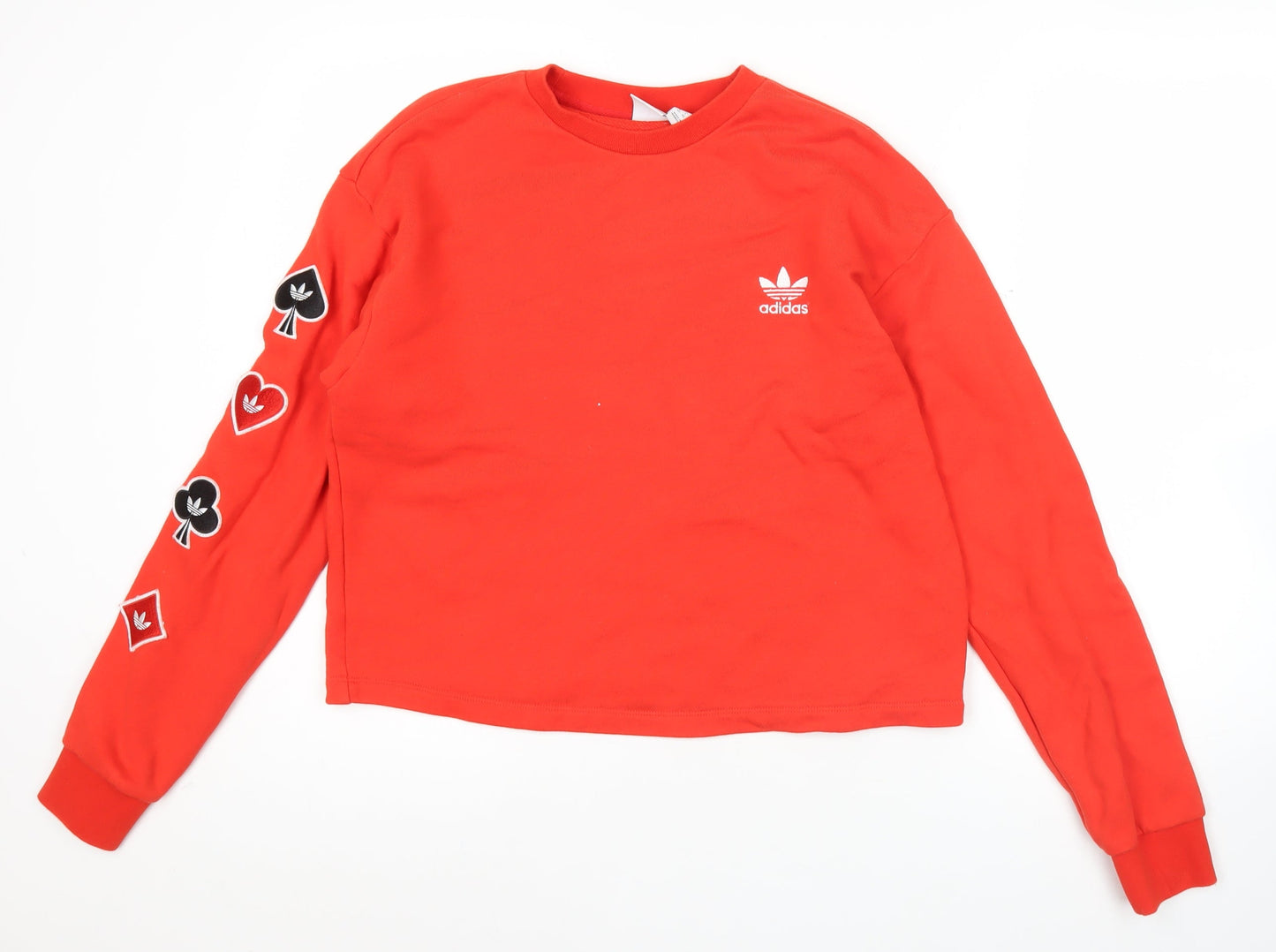 Adidas Womens Red Logo Sweatshirt UK 14 Cotton Long Sleeve Crew Neck