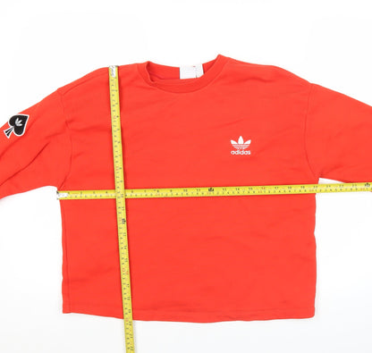 Adidas Womens Red Logo Sweatshirt UK 14 Cotton Long Sleeve Crew Neck
