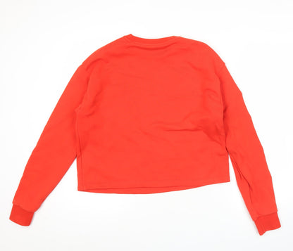 Adidas Womens Red Logo Sweatshirt UK 14 Cotton Long Sleeve Crew Neck