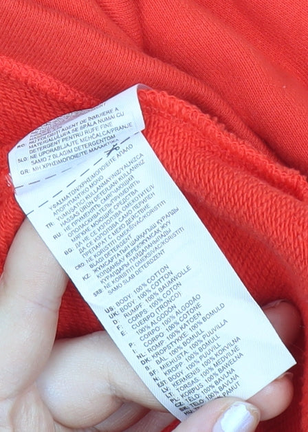 Adidas Womens Red Logo Sweatshirt UK 14 Cotton Long Sleeve Crew Neck