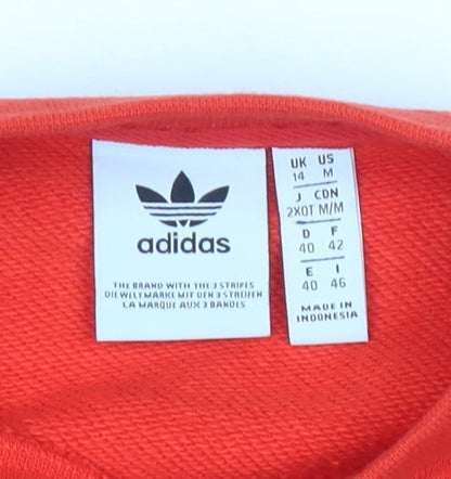 Adidas Womens Red Logo Sweatshirt UK 14 Cotton Long Sleeve Crew Neck