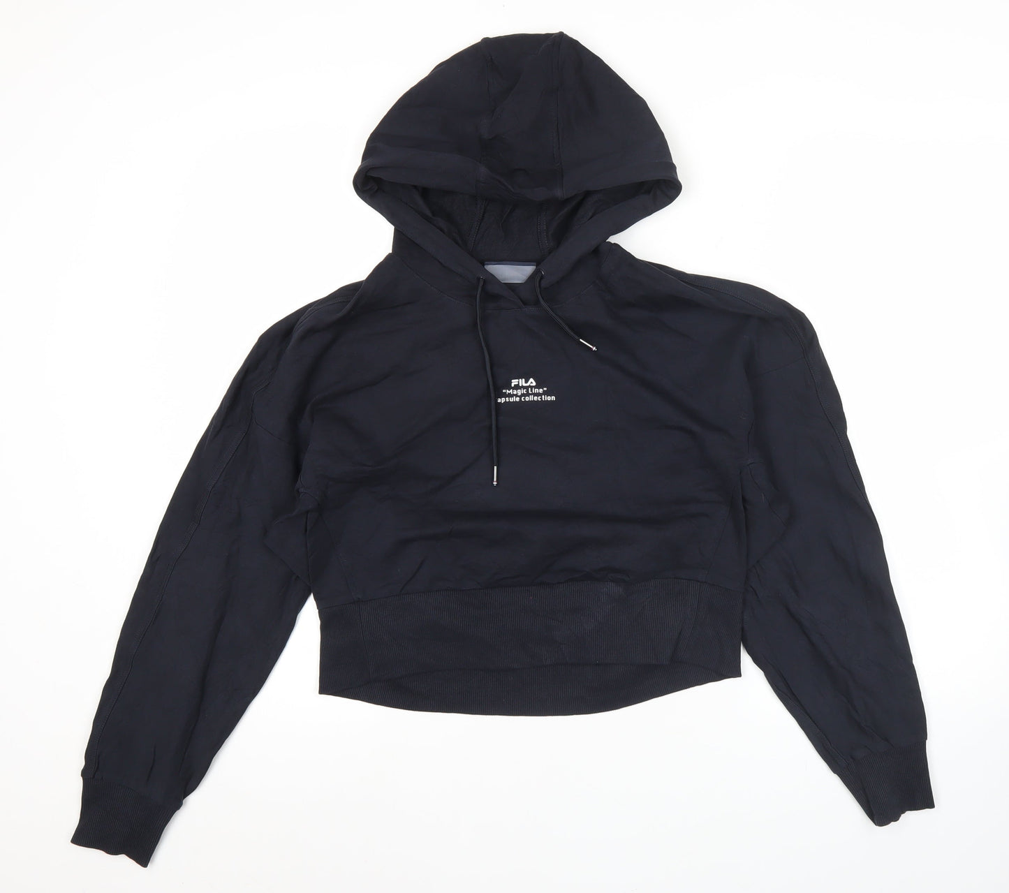 Fila Women’s Black Pullover Hoodie Size 8 Graphic Logo Hooded Sweatshirt