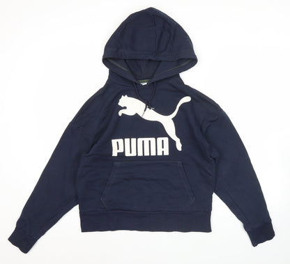 Puma Womens XS Blue Pullover Hoodie Graphic Logo Sweatshirt