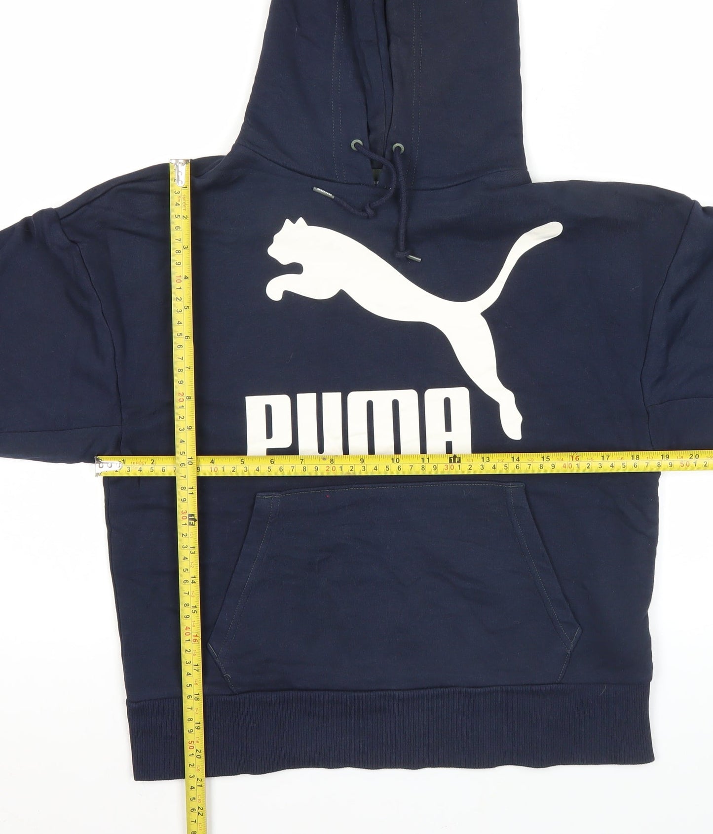 Puma Womens XS Blue Pullover Hoodie Graphic Logo Sweatshirt