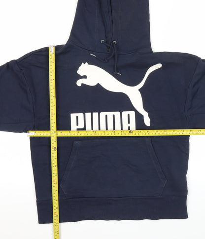Puma Womens XS Blue Pullover Hoodie Graphic Logo Sweatshirt