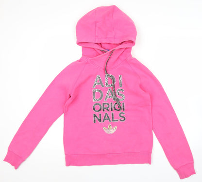 Adidas Originals Womens Pink Hoodie UK 10 Pullover Cotton Blend