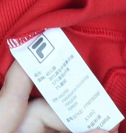 Fila Womens Red Hoodie Size 10 UK Bear Embroidered Pullover