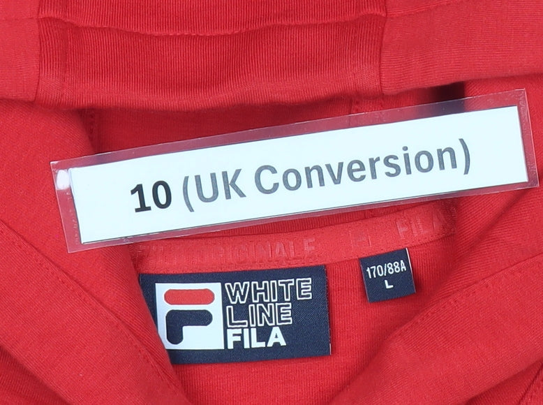 Fila Womens Red Hoodie Size 10 UK Bear Embroidered Pullover